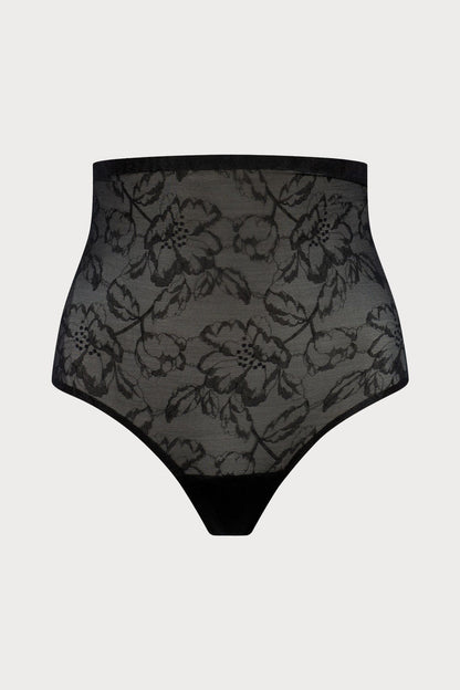 Black Lacy High Waist Shaping Thong