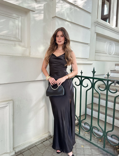 Black Sexy Sheath Spaghetti Straps Satin Prom Dress Outfits