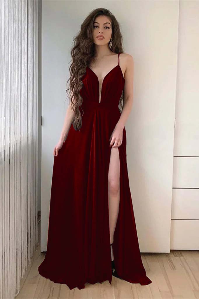 Blacktti-Straps Cowl Neck Long Pleated Prom Dress with