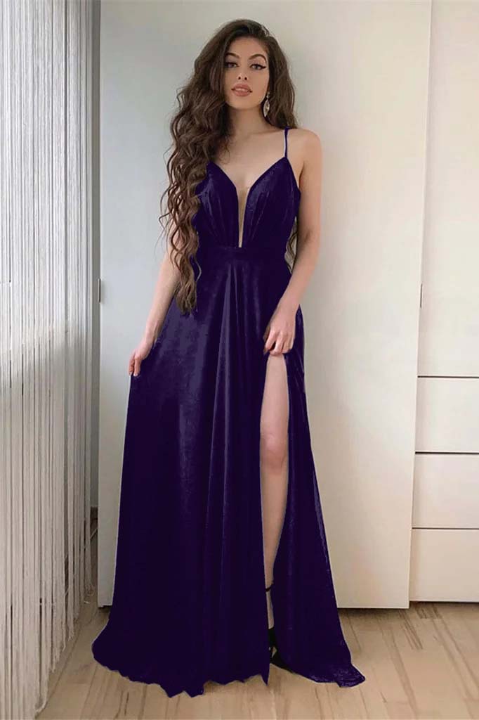 Blacktti-Straps Cowl Neck Long Pleated Prom Dress with