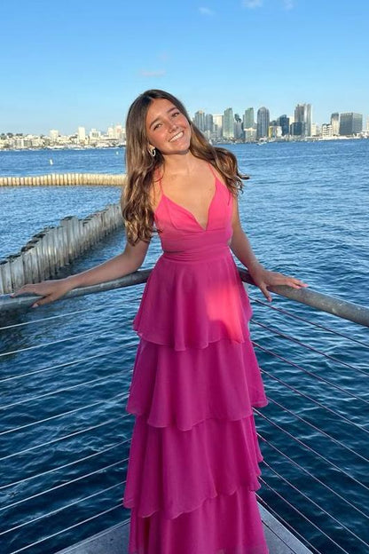 Blue Chiffon Cutouts Tiered Party Dress