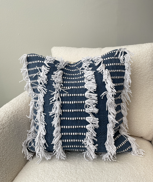 Blue Fringe Pillow