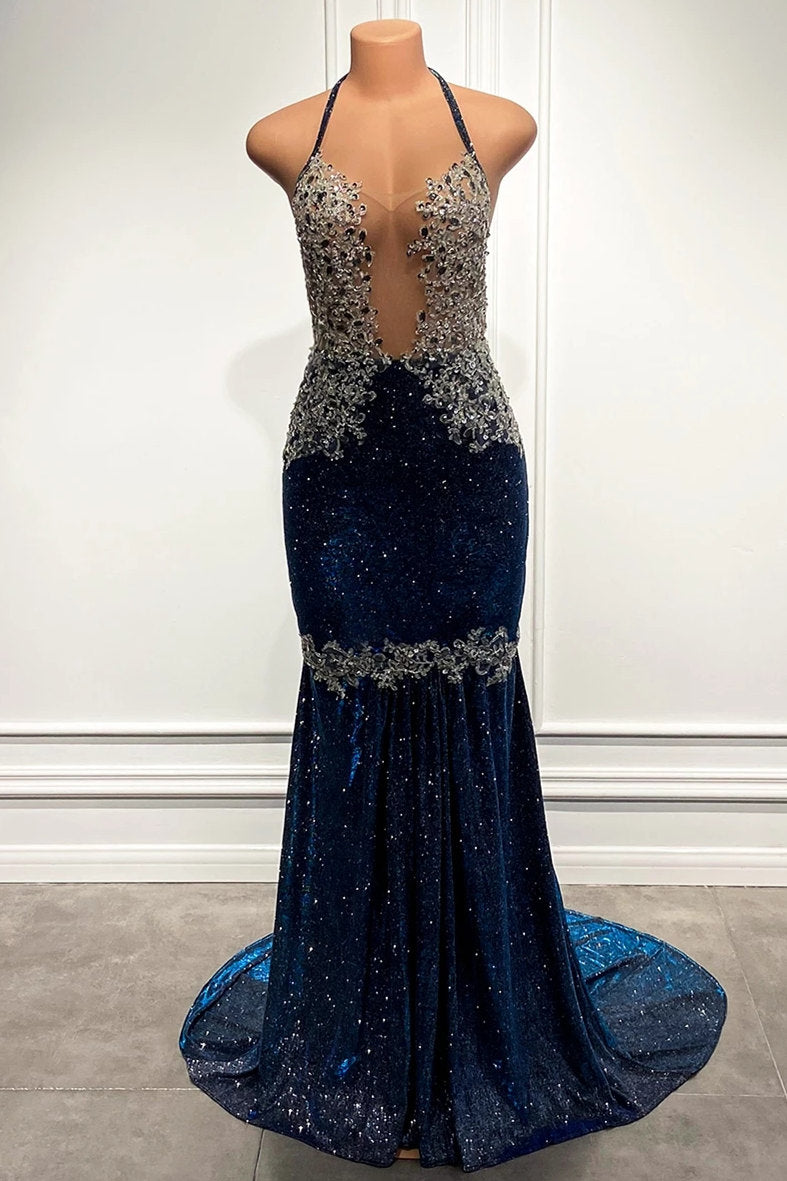 Bluetti-Straps Mermaid Long Prom Dress With Sequins