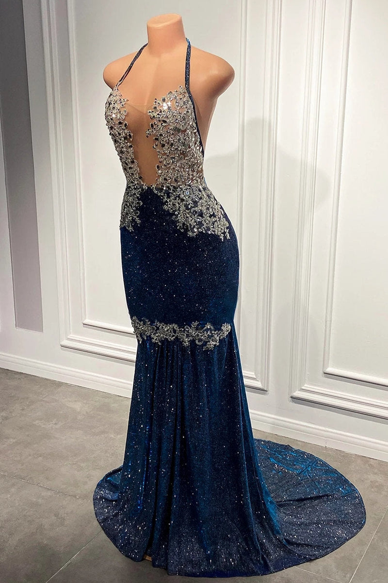 Bluetti-Straps Mermaid Long Prom Dress With Sequins