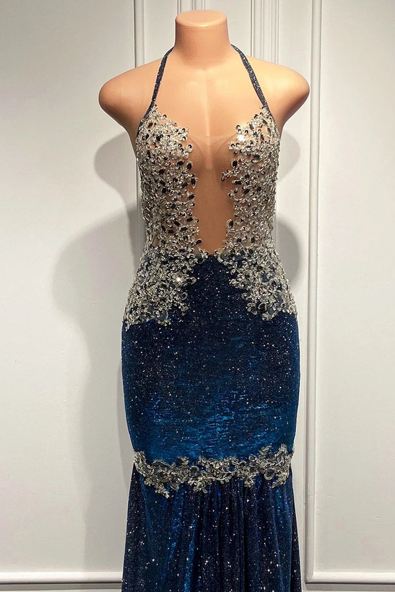 Bluetti-Straps Mermaid Long Prom Dress With Sequins