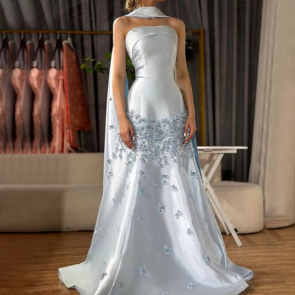 Blush Pink Floral Mermaid Satin Prom Dresses Long Party Dress,AST2158
