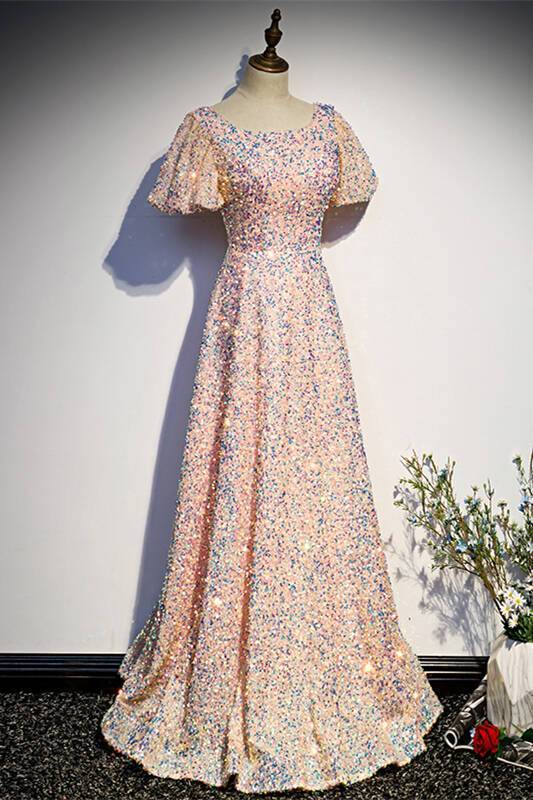Blush Sequins A-line Long Party Dress