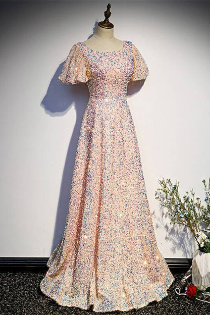 Blush Sequins A-line Long Party Dress