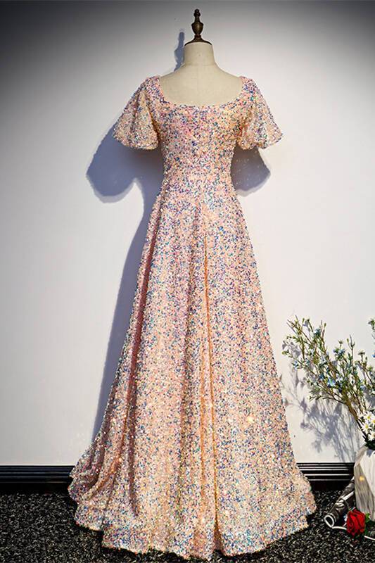 Blush Sequins A-line Long Party Dress