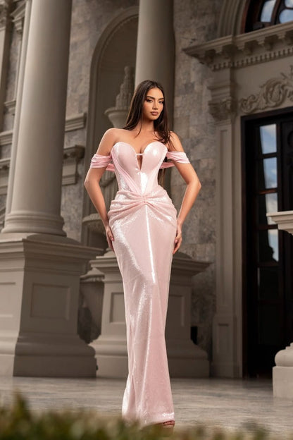 Blushing Pink Off-Shoulders Sweetheart Mermaid Prom Dress