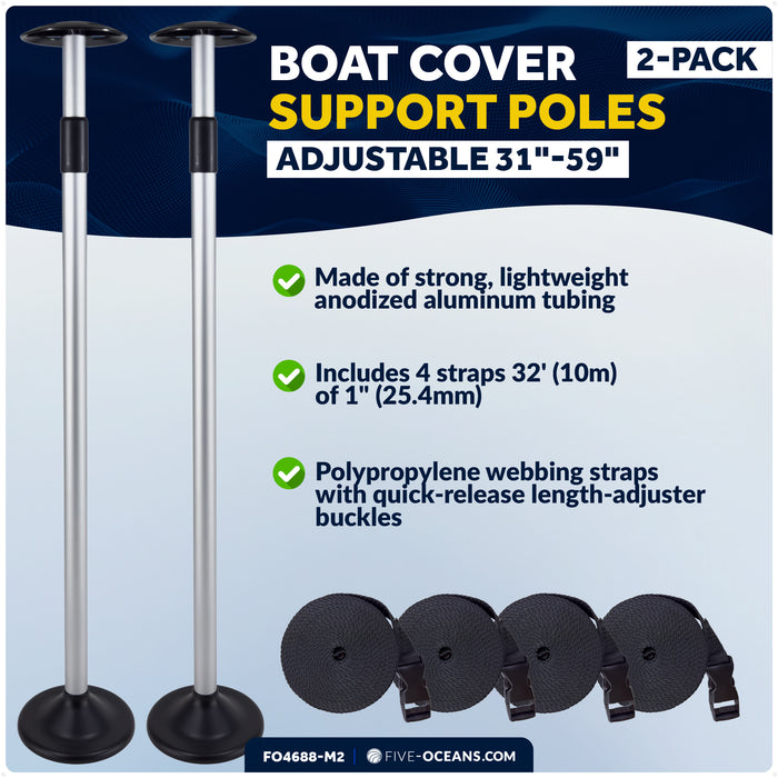 Boat Cover Support Poles, Adjustable 31"- 59", 2-Pack - FO4688-M2 - Five Oceans