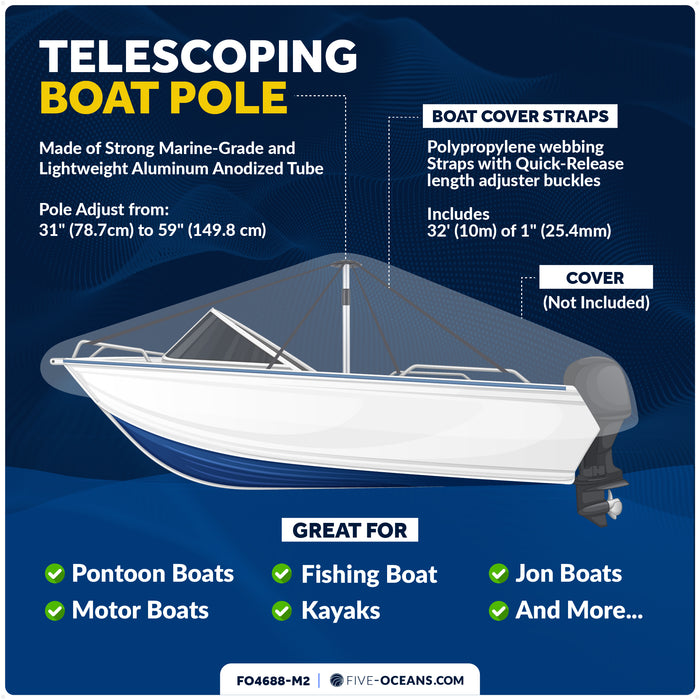 Boat Cover Support Poles, Adjustable 31"- 59", 2-Pack - FO4688-M2 - Five Oceans