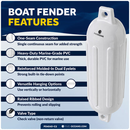 Boat Docking Kit - 6.5" x 23" White Fenders & Dock Lines, 4-Pack
