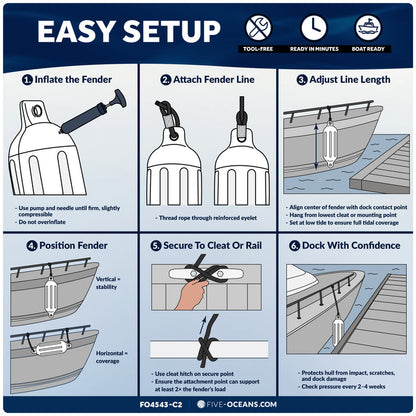 Boat Docking Kit - 6.5" x 23" White Fenders & Dock Lines, 4-Pack