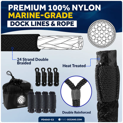 Boat Docking Kit - 6.5" x 23" White Fenders & Dock Lines, 4-Pack