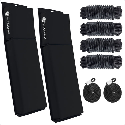 Boat Docking Kit - Black Flat Fenders & Dock Lines, 2-Pack - FO4615-C1 - Five Oceans