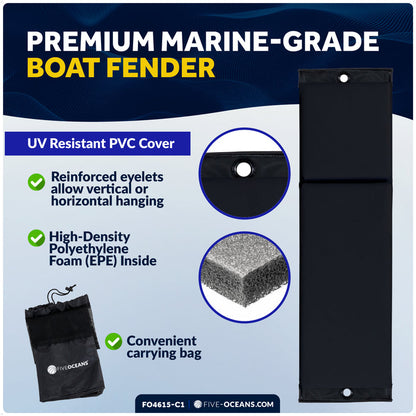 Boat Docking Kit - Black Flat Fenders & Dock Lines, 2-Pack - FO4615-C1 - Five Oceans