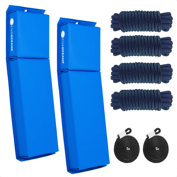 Boat Docking Kit - Blue Flat Fenders & Dock Lines, 2-Pack - FO4613-C1 - Five Oceans