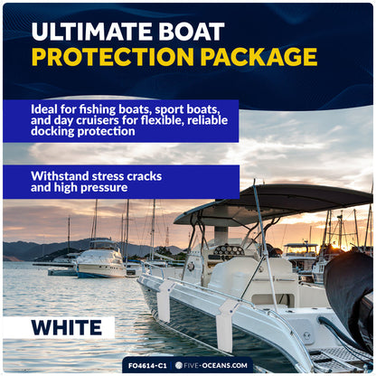 Boat Docking Kit - White Flat Fenders & Dock Lines, 2-Pack - FO4614-C1 - Five Oceans