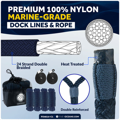 Boat Docking Kit - White Flat Fenders & Dock Lines, 2-Pack - FO4614-C1 - Five Oceans