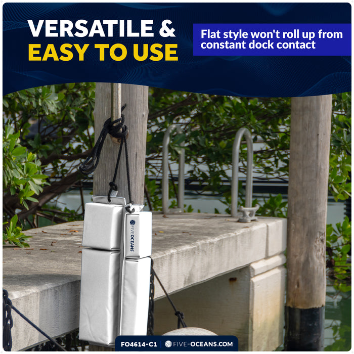Boat Docking Kit - White Flat Fenders & Dock Lines, 2-Pack - FO4614-C1 - Five Oceans