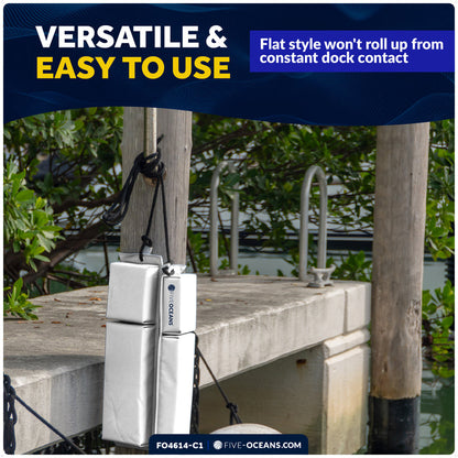 Boat Docking Kit - White Flat Fenders & Dock Lines, 2-Pack - FO4614-C1 - Five Oceans