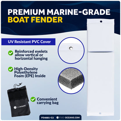 Boat Docking Kit - White Flat Fenders & Dock Lines, 4-Pack - FO4681-C2 - Five Oceans