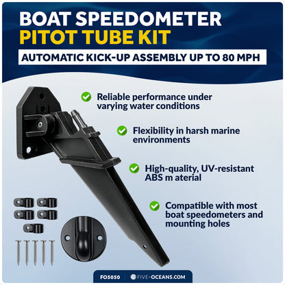 Boat Speedometer Pitot Tube Kit, Automatic Kick-Up Assembly Up to 80 MPH - FO5050 - Five Oceans