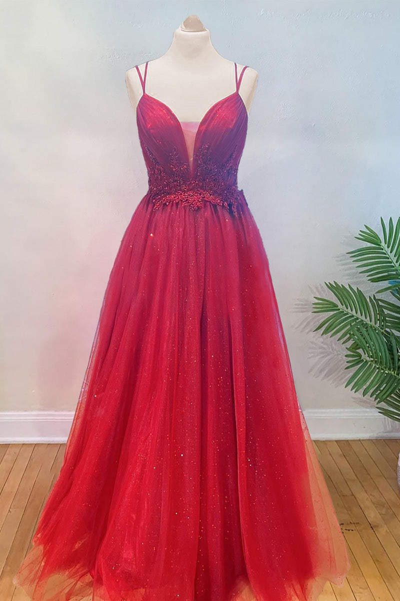 Breathtaking Burgundytti Strap Applique Sequins Layered Prom Dress
