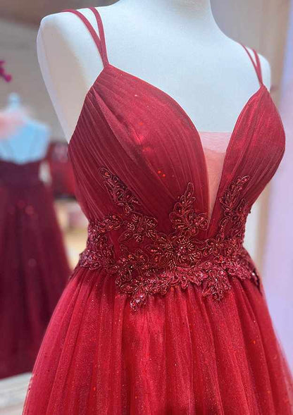 Breathtaking Burgundytti Strap Applique Sequins Layered Prom Dress