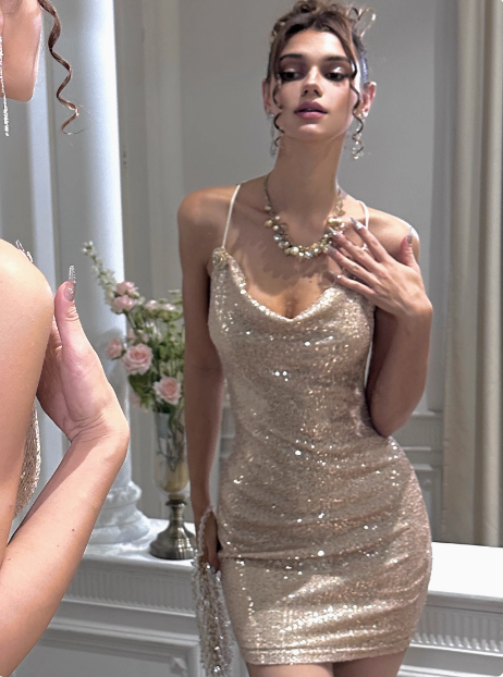 Brilliant And Elegant Swing Neck Sequined 17th Birthday Homecoming Dress