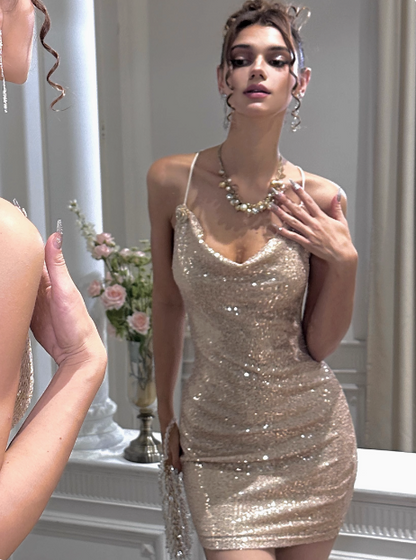Brilliant And Elegant Swing Neck Sequined 17th Birthday Homecoming Dress