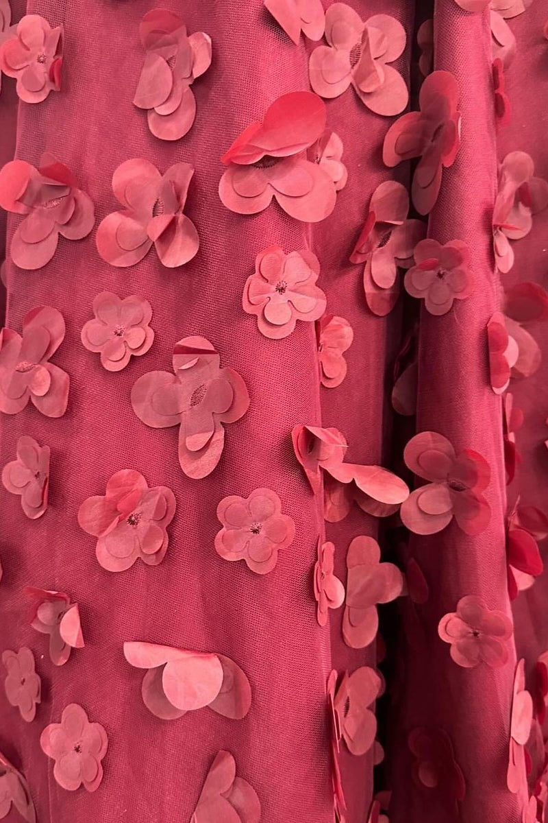 Burgundy 3D Flowers A-line Long Formal Gown