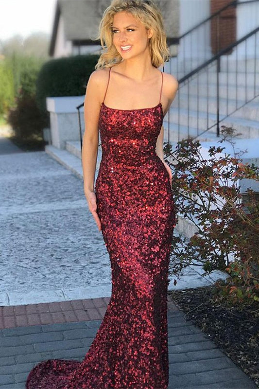 Burgundy Sequin Mermaid Prom Dress