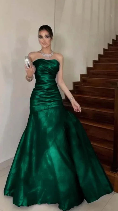 Burgundy Strapless Bodycon Long Prom Dresses Satin Formal Outfits,AST2310