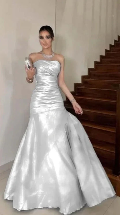 Burgundy Strapless Bodycon Long Prom Dresses Satin Formal Outfits,AST2310