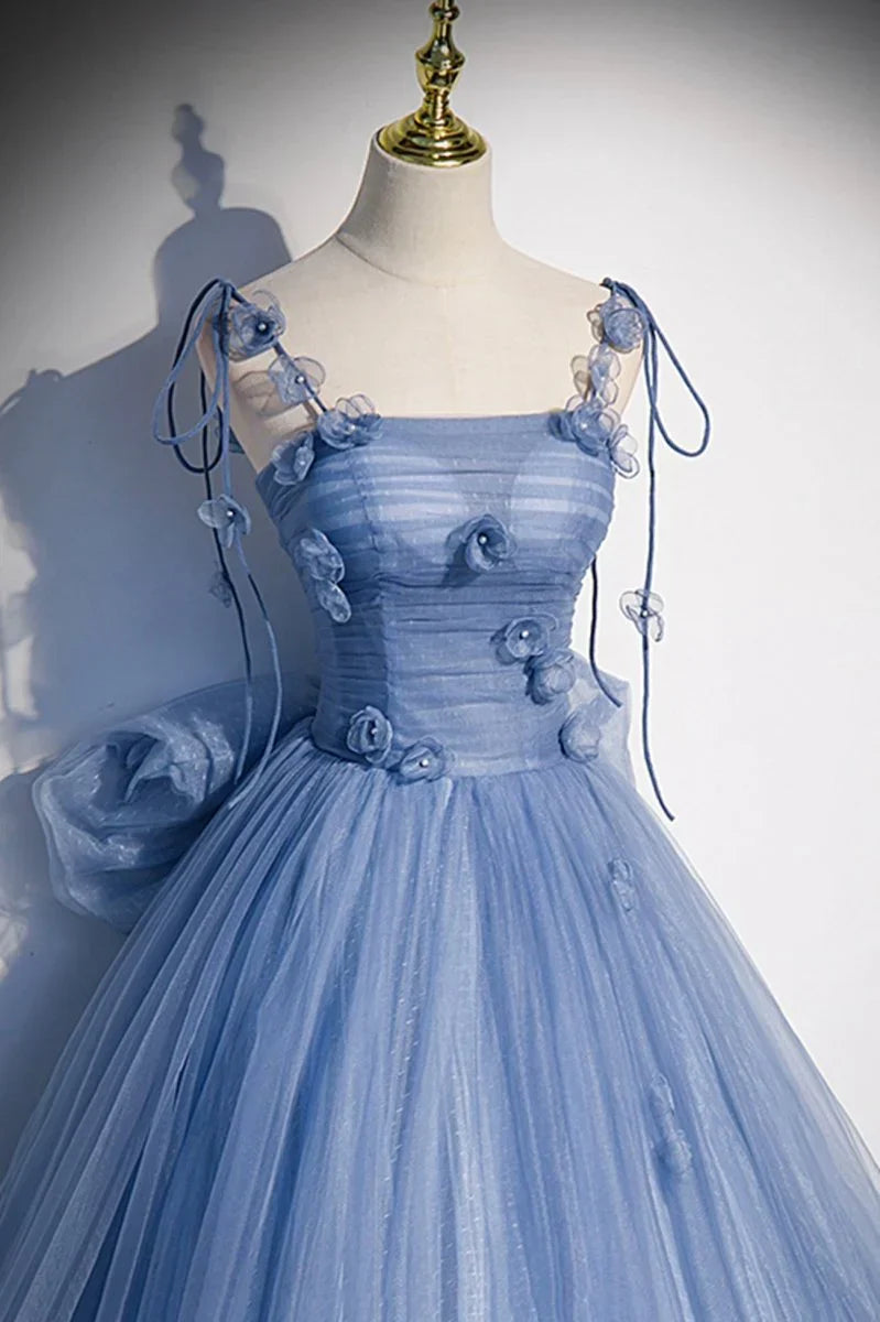 Busty Bluetti Strap Straight Across Prom Dress Sheer with Bow Knot