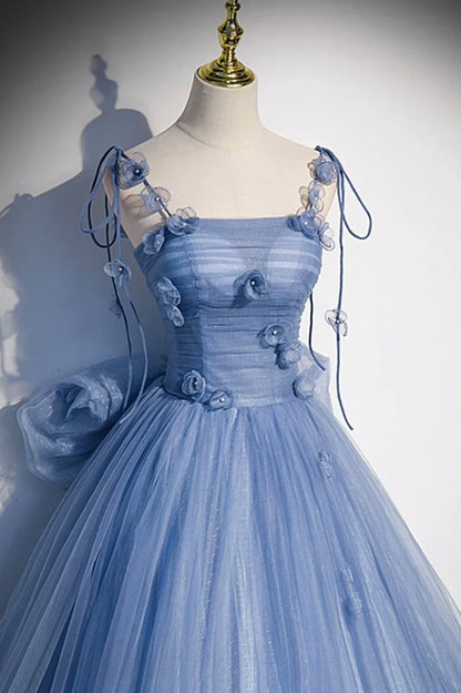 Busty Bluetti Strap Straight Across Prom Dress Sheer with Bow Knot