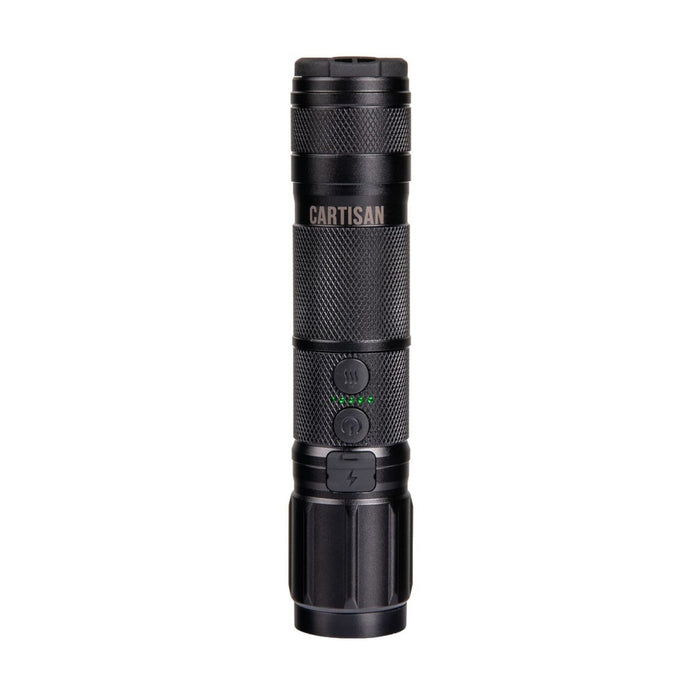 Cartisan High Beam Vape Cartridge Battery in matte black, featuring precision-knurled aluminum body and built-in flashlight.