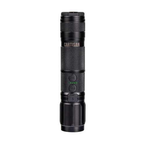 Cartisan High Beam Vape Cartridge Battery in matte black, featuring precision-knurled aluminum body and built-in flashlight.