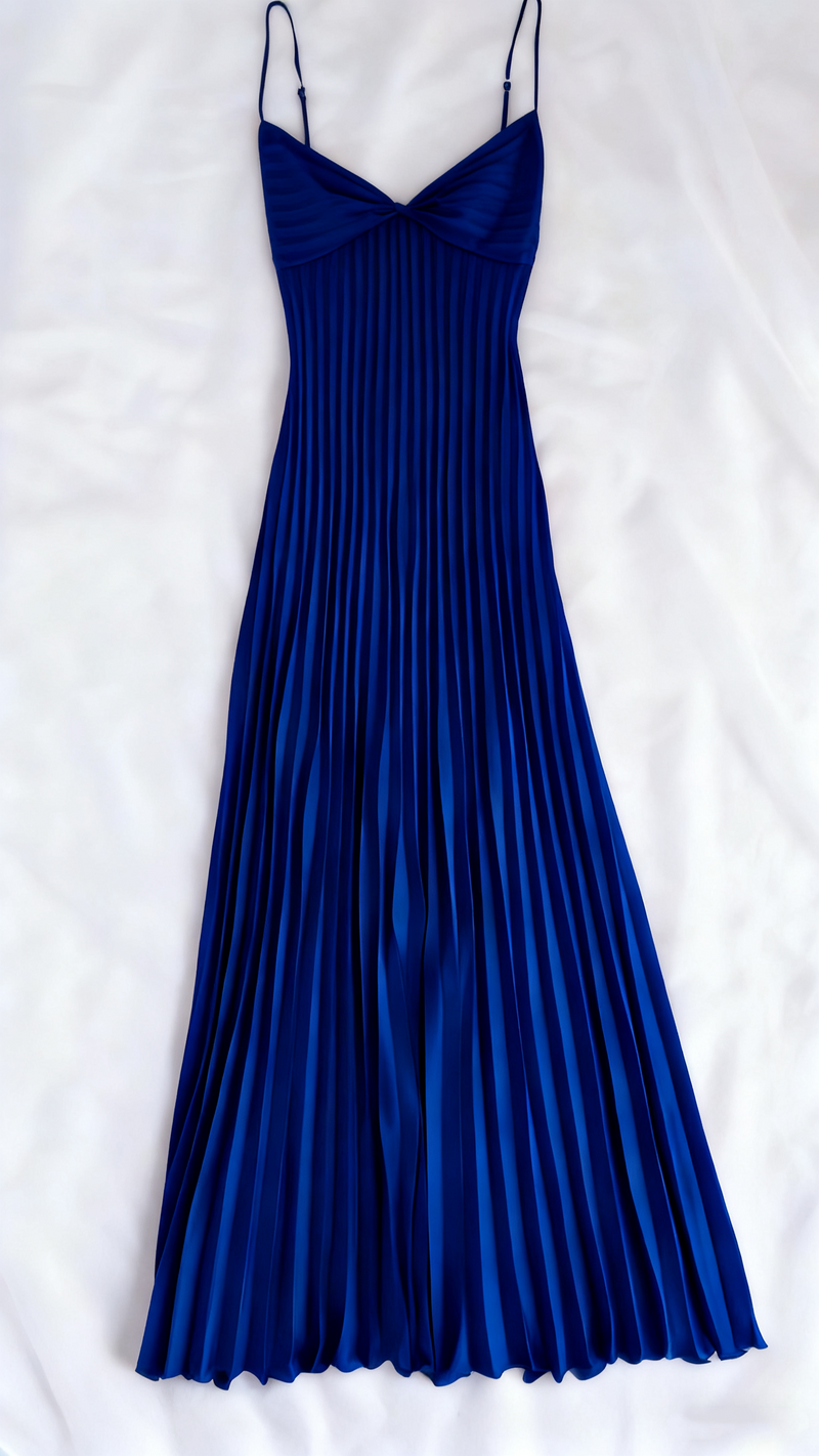 Champagne Spaghetti Straps Long Prom Dress Pleated Evening Dress