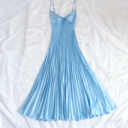 Champagne Spaghetti Straps Long Prom Dress Pleated Evening Dress