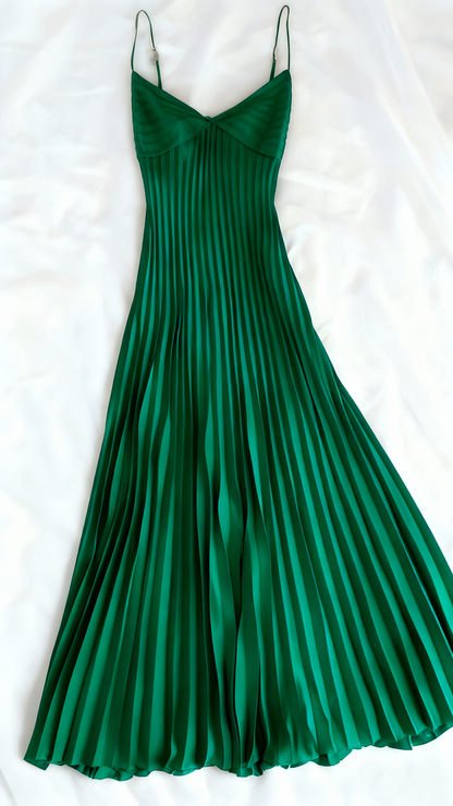 Champagne Spaghetti Straps Long Prom Dress Pleated Evening Dress