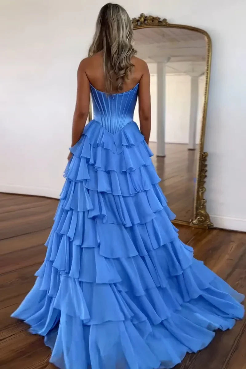 Charming A Line Sweetheart Blush Printed Chiffon Long Prom Dresses