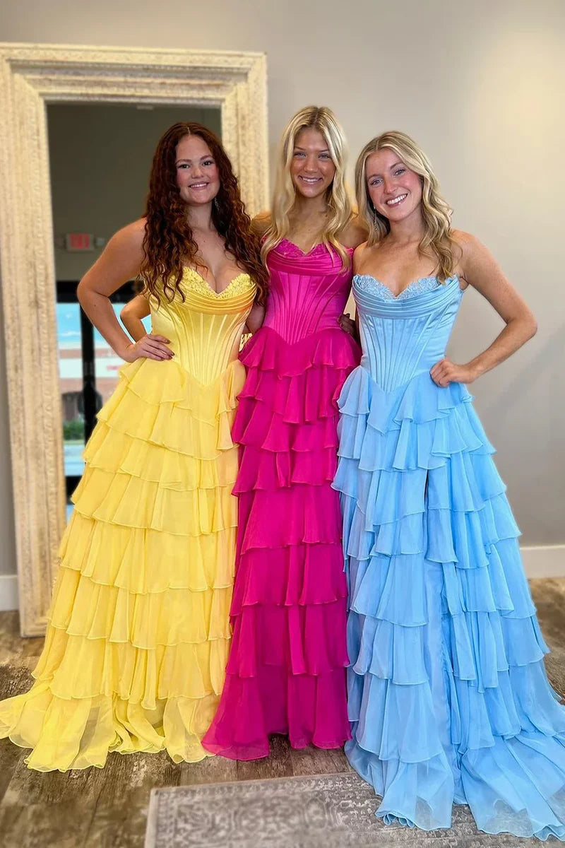 Charming A Line Sweetheart Blush Printed Chiffon Long Prom Dresses