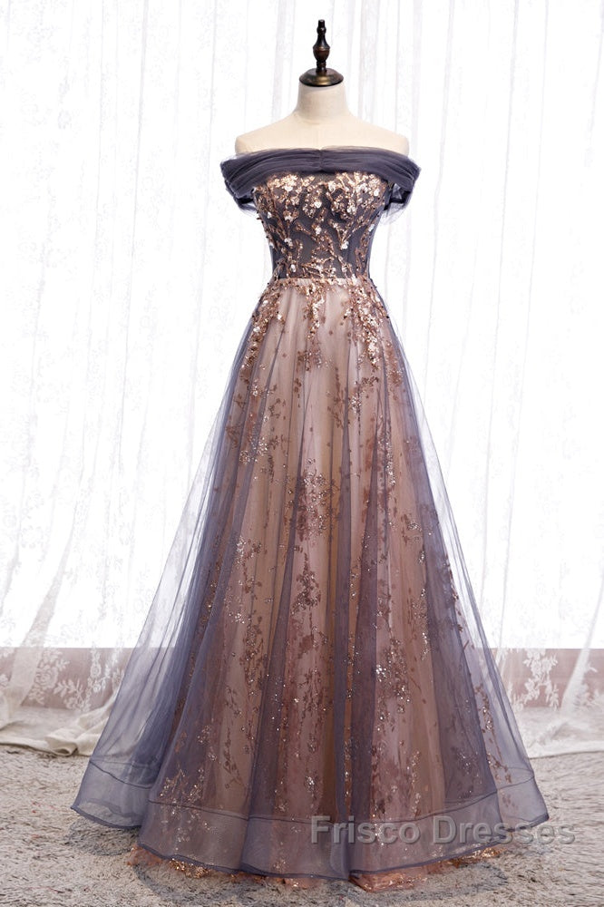 Charming A-Line Tulle Long Off Shoulder Party Dress, Formal Prom Dress