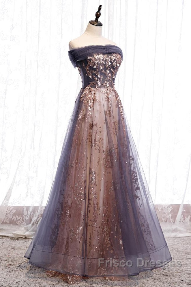 Charming A-Line Tulle Long Off Shoulder Party Dress, Formal Prom Dress