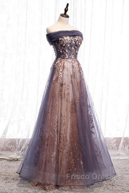 Charming A-Line Tulle Long Off Shoulder Party Dress, Formal Prom Dress