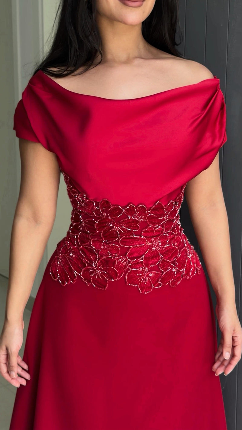 Charming Burgundy Off-the-Shoulder Prom Dress Sleeveless with Beading