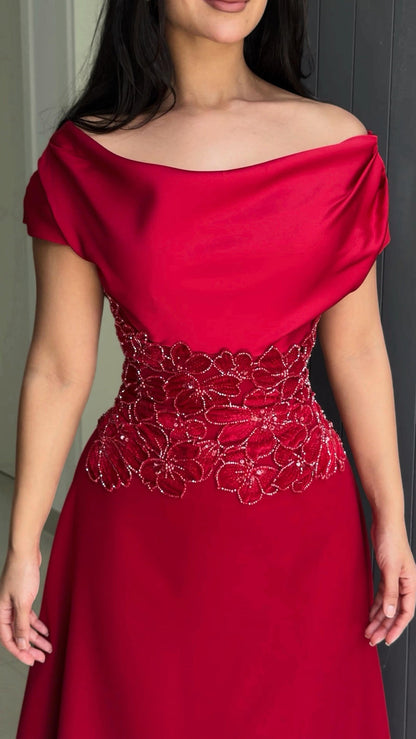 Charming Burgundy Off-the-Shoulder Prom Dress Sleeveless with Beading